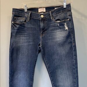 Frame Denim Women's Dark Wash Skinny Jeans with Light Whiskering